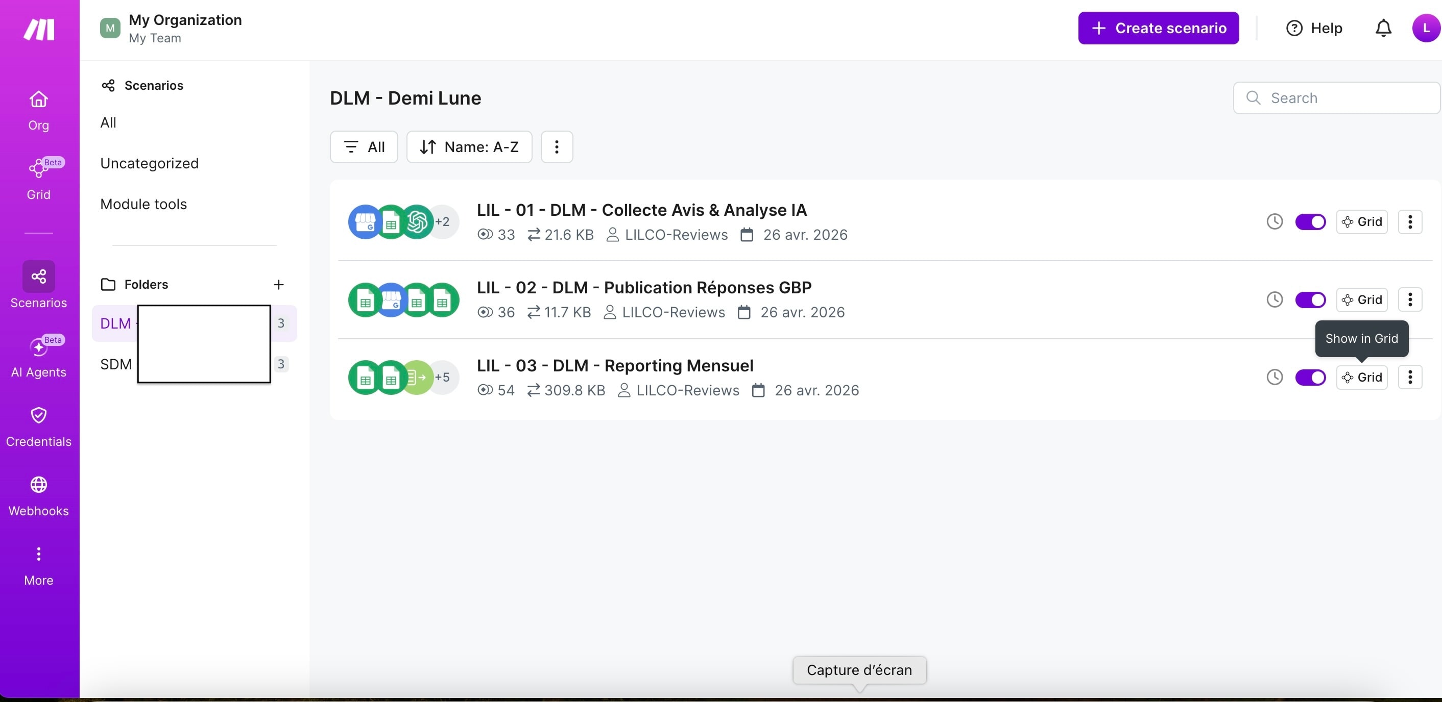 Make — vue d'ensemble des 3 scénarios avis Google